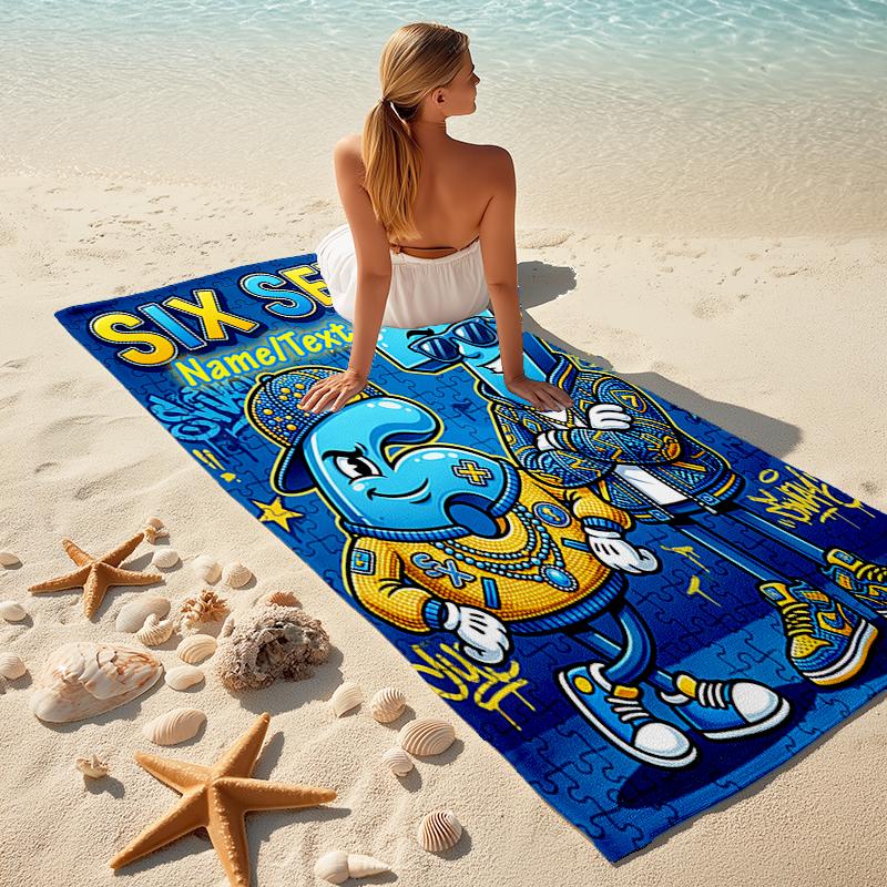1PC Custom Name "Six Seven Urban Characters" Beach Towel Highly Absorbent And Sand-Resistant Towel for Swimming, Pool, Yoga, And Travel Lightweight