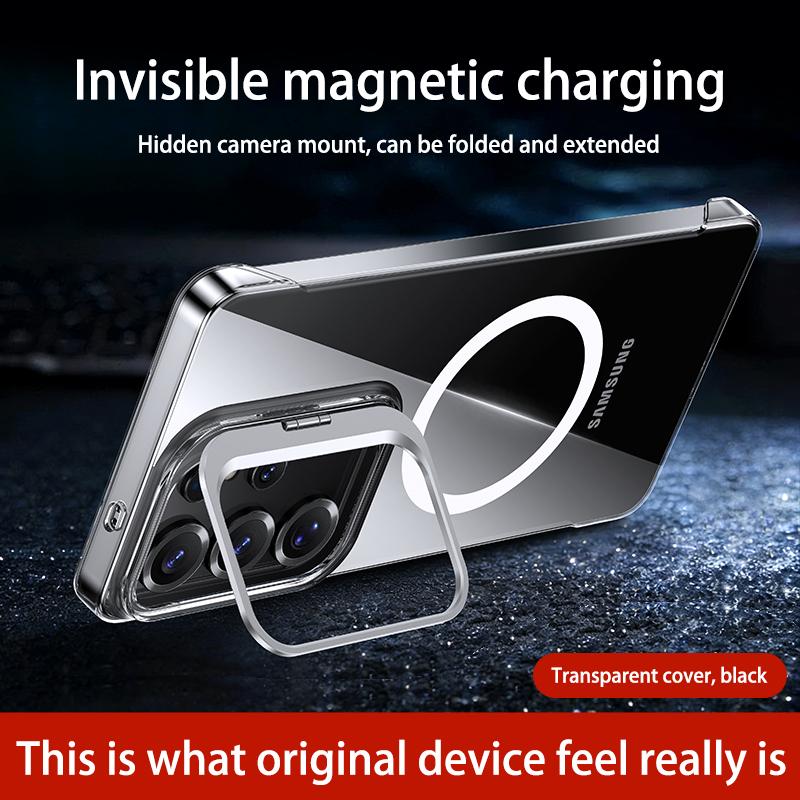 Lens Kickstand Frameless Clear Phone Case for Samsung Galaxy S26 S25 Ultra S26 Plus S24 FE for Magsafe Magnetic Protect Cover