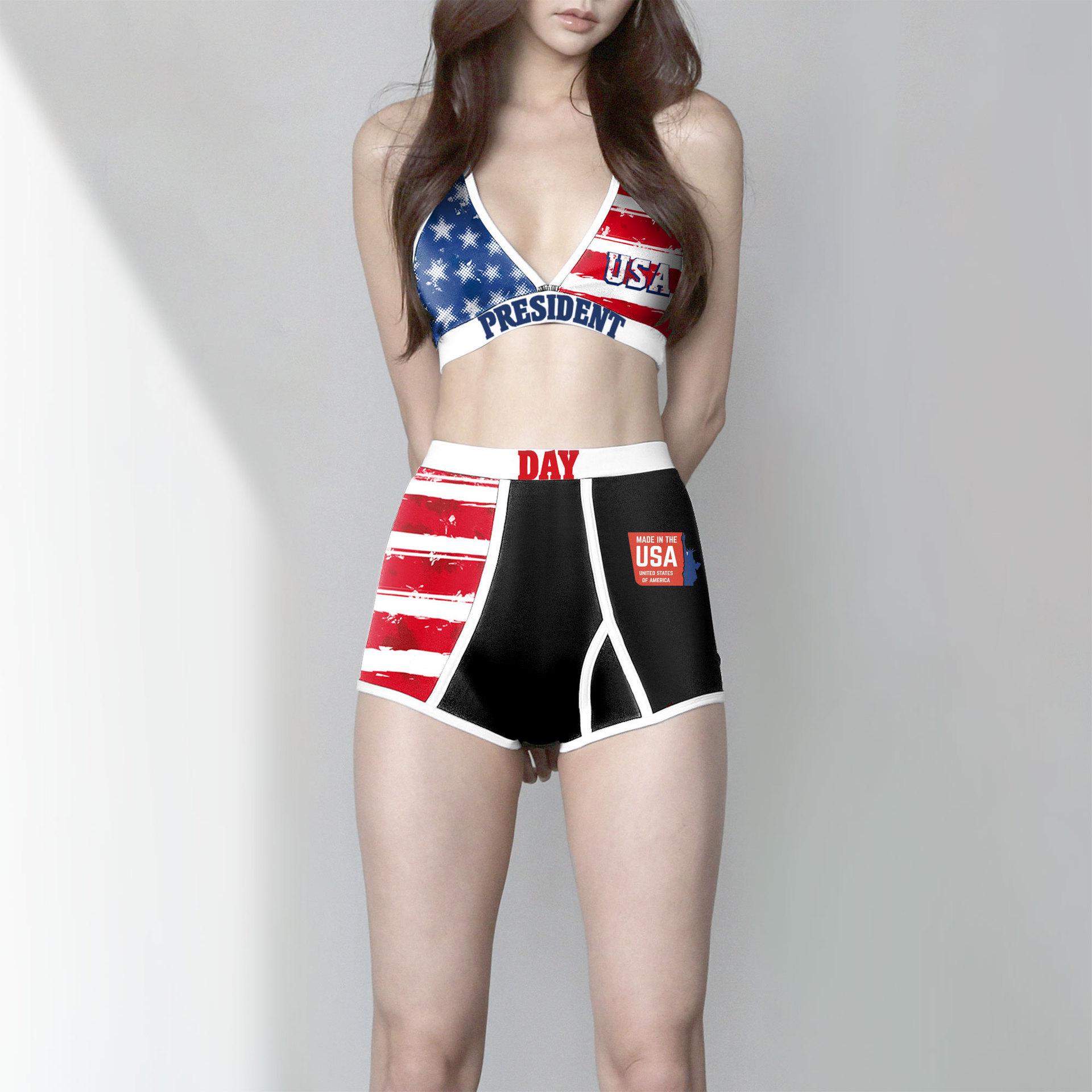 

2026 Spring/Summer European & American Women s Independence Day Digital Print Casual Sports Underwear Set Size XL