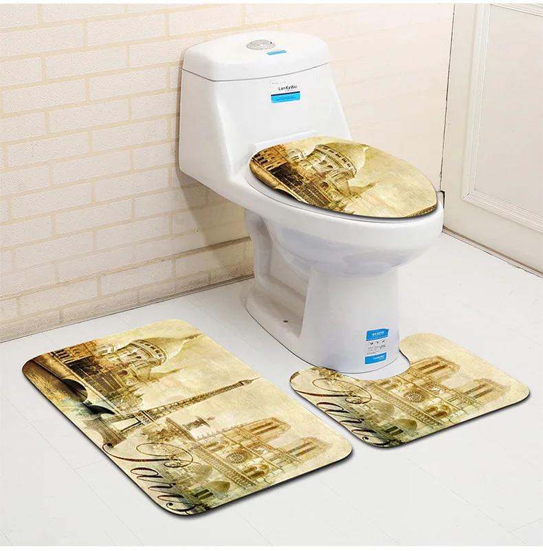 3D Ocean Seabed Animals Toilet Cover Bath Mat Sets Fish Dolphin Printed Bathroom Curtain Set Waterproof Fabric Shower Curtains