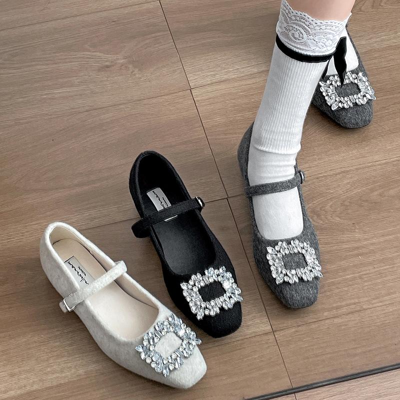 Design Crystal Women Mary Jane Shoes Shallow Thick Heel Shoes Autumn Ladies Outdoor Dress Shoes