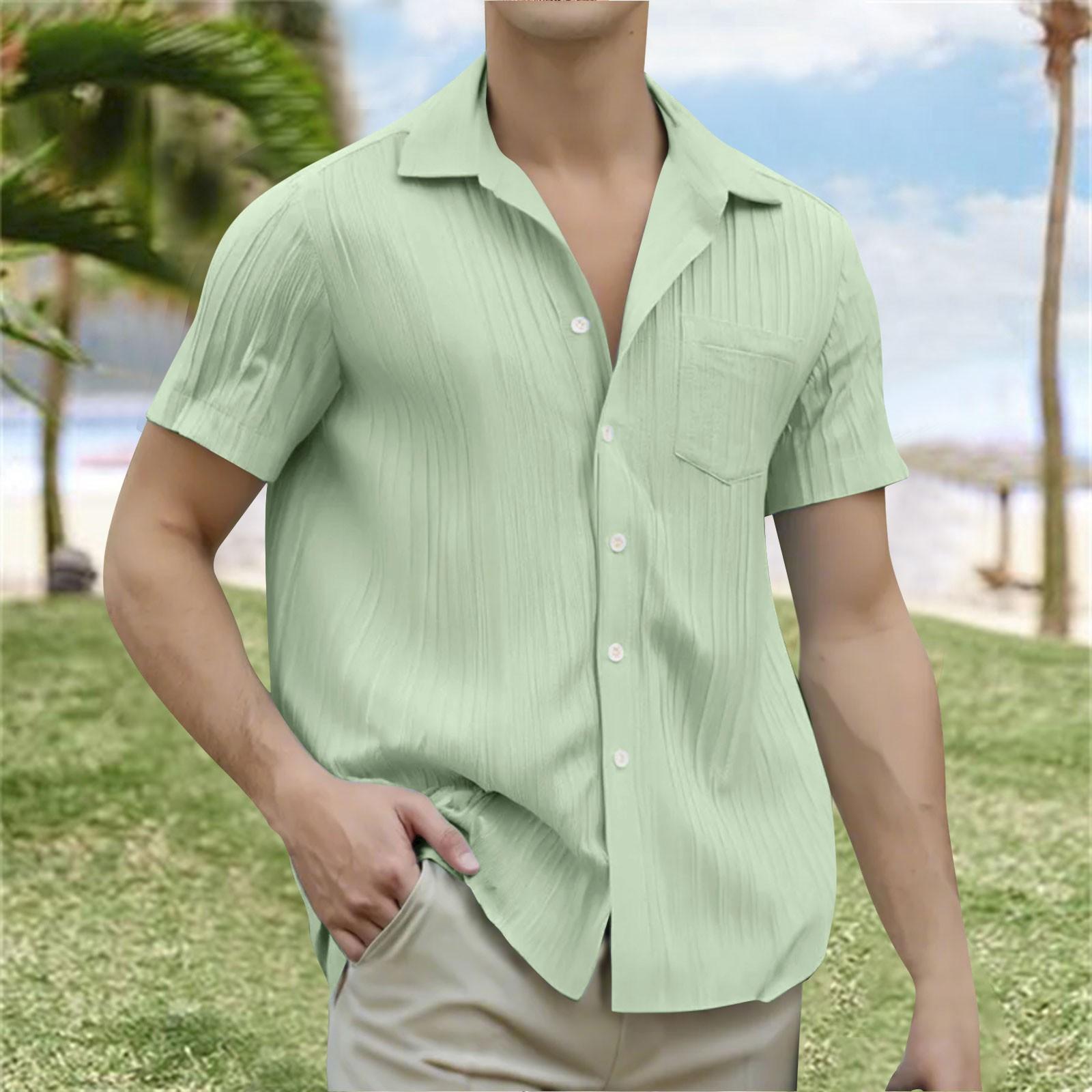 

Summer Men Texture Color Shirt Short Sleeve Casual Loose Shirt XL зелений