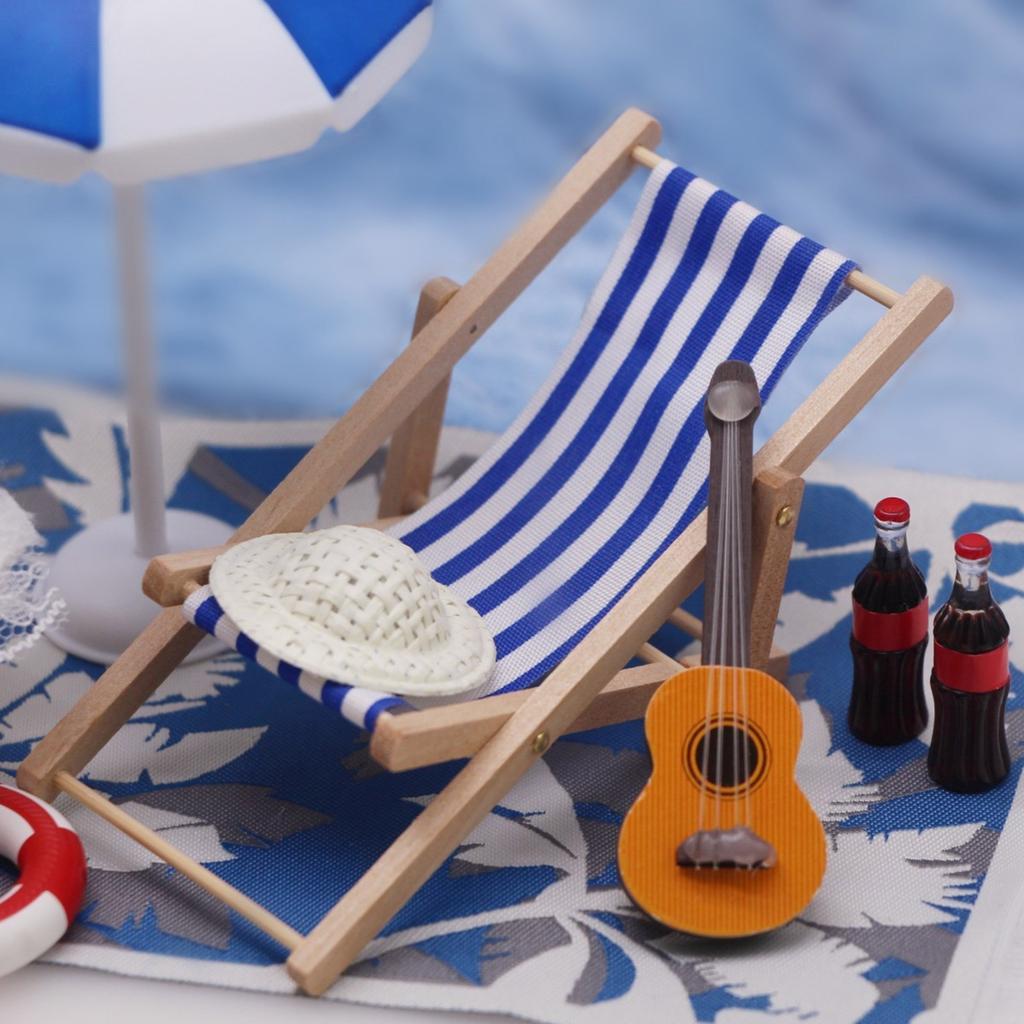 Creative Beach Theme Doll House Furniture Set with Lounge Chair And Easy Assembly For Children Roleplay Game Activity