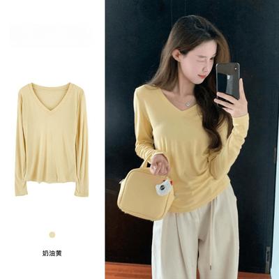 Spring Yellow White Collar Careful Machine Simple Versatile Long-sleeved Shirt Women's Bottoming Shirt Thin Inner Top