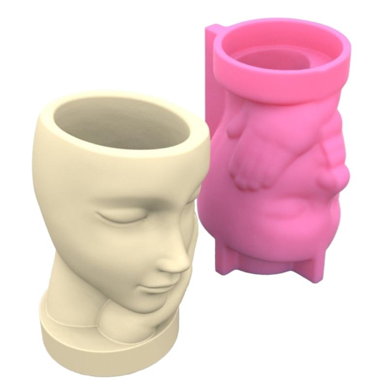 Girl Plant Flower Pot Mould Face Holding Girl Silicone Mold Succulent Planter Epoxy Resin Mold Garden Figurines Outdoor