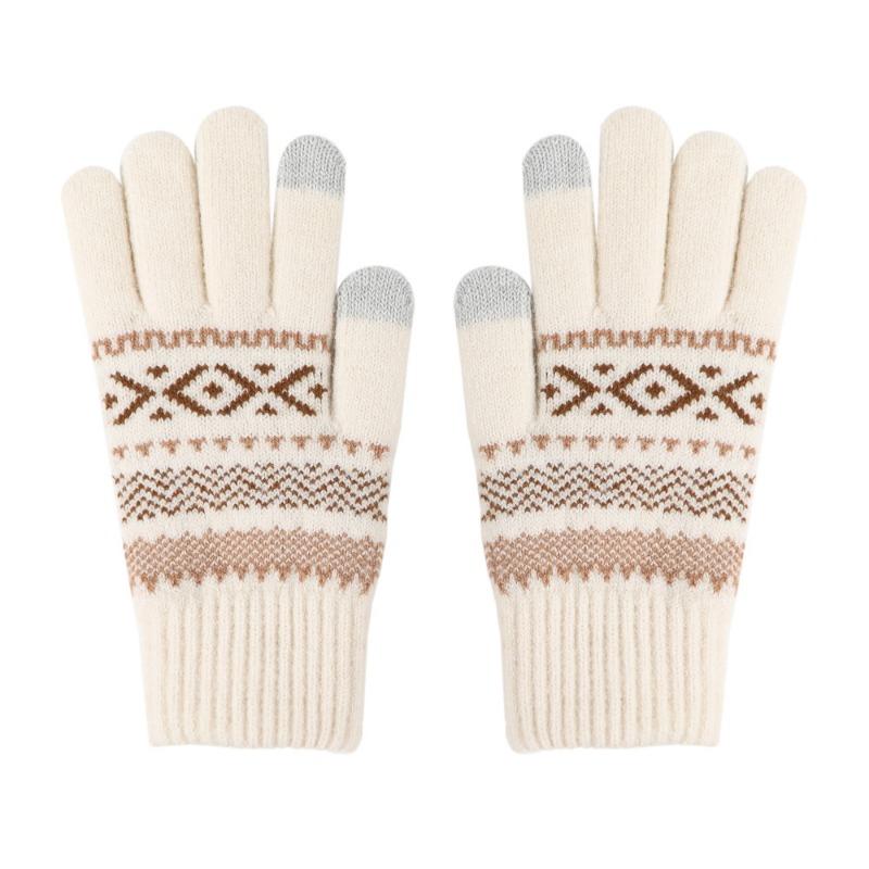 Winter double-layer thickened knitted gloves velvet men's and women's thermal gloves cycling contrasting striped windproof gloves