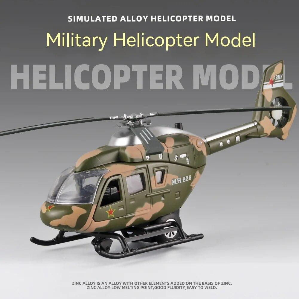 1/64 Scale Military Helicopter Alloy Toy Model with Retroactive Motion, Sound & Light Effects - Ideal for Kids' Play & Collectio