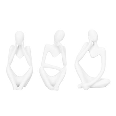 Statue du Penseur 3 Pièces Sculpture Abstraite Résine Blanche Ornement Sculpture du Penseur pour Maison Bureau
