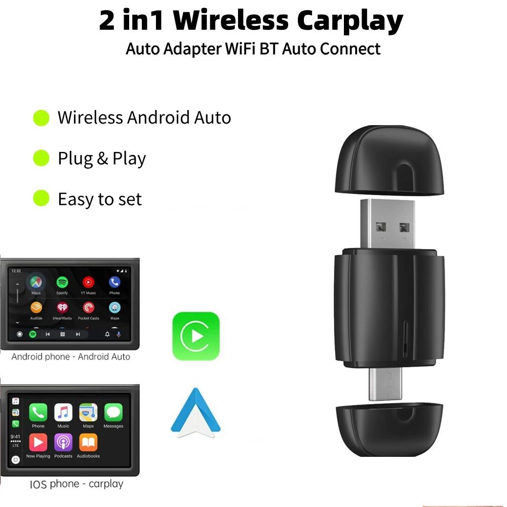 Mini Wireless Carplay Adapter USB&Type-C Dual Interface Carplay Dongle Wired Carplay Android Auto To Wireless Smart Mini Box