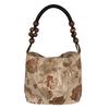 Summer Brown Retro Jacquard Underarm Bag Ins New Chinese Style Wood Bead Woven Chain One-shoulder Bucket Bag for Women