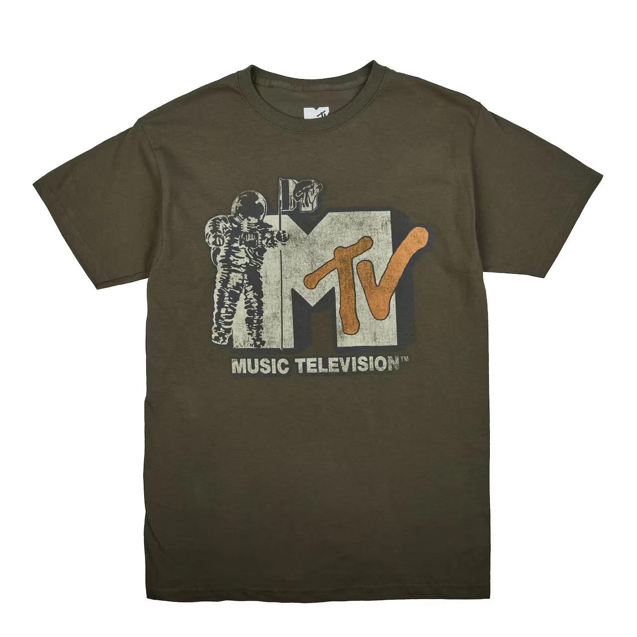 MTV Mens Music Television Spaceman Graphic Military Green Shirt New XL L