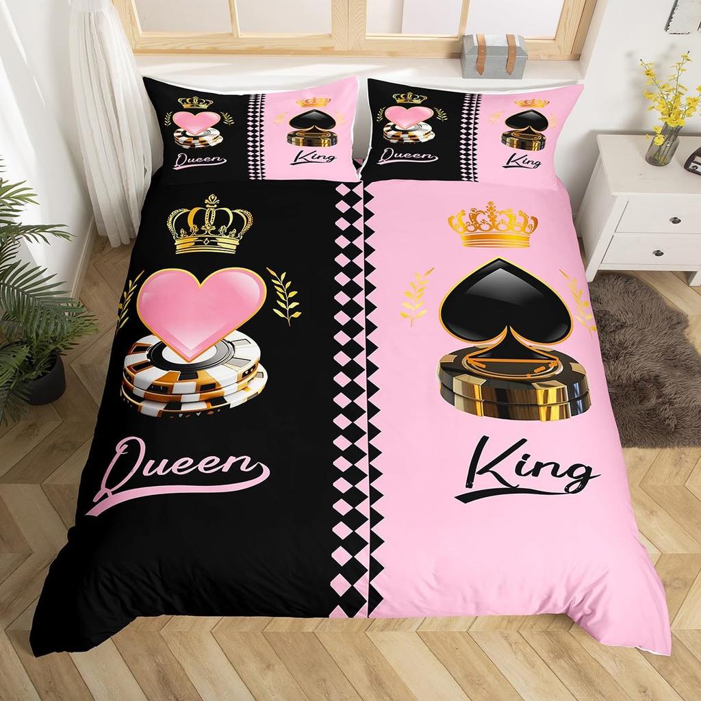 Comforter Valentine'S Day Couple King And Queen Crown Bedding Set For Husband Wife Red Black White His Hers Comforter