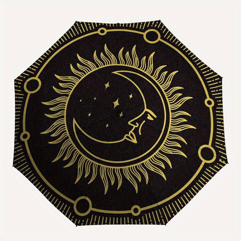 Golden Sun & Moon Circular Umbrella, Portable 3-Fold Umbrella for Men & Women,Christmas Gift ES179