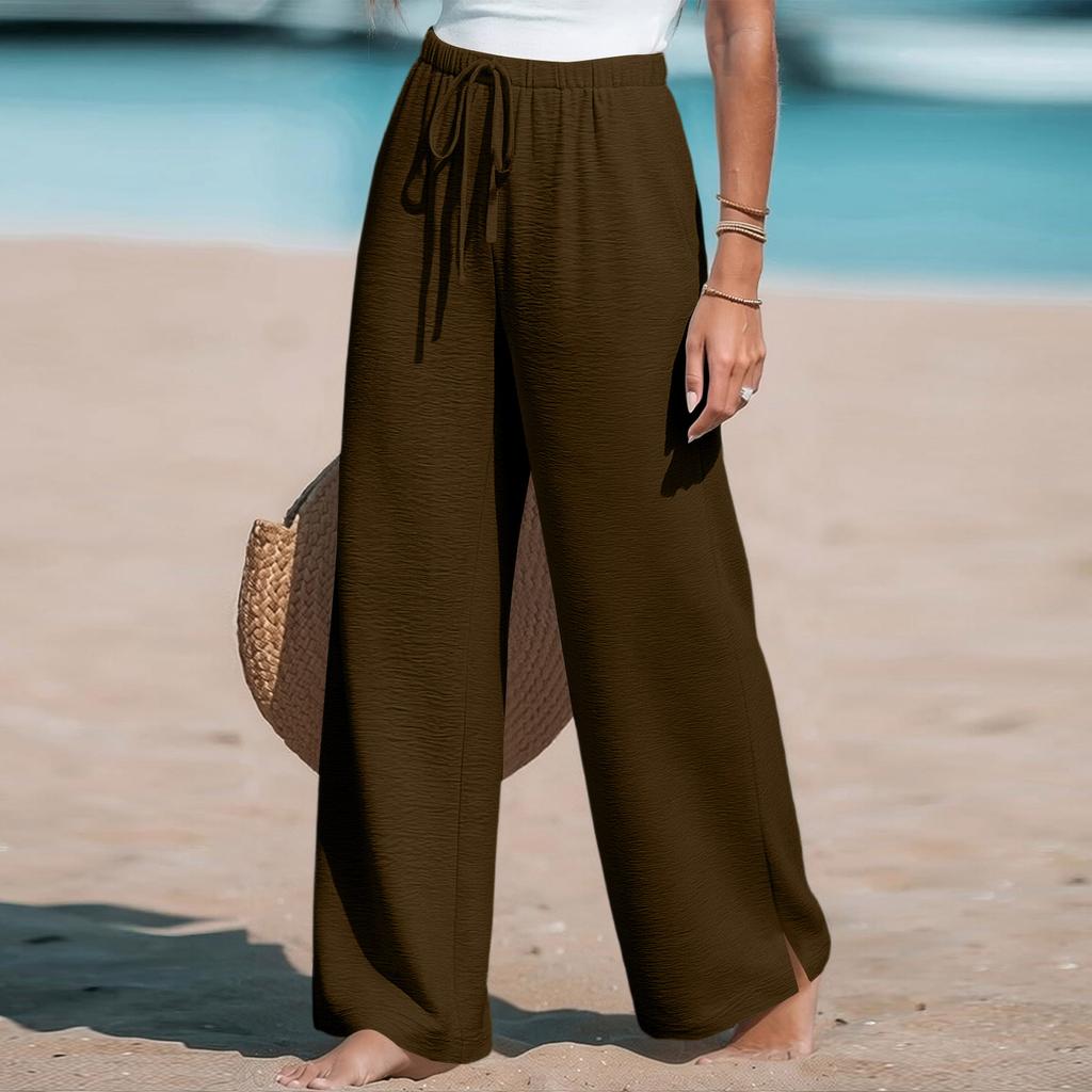 Women's Loose-fitting, -color, Straight-leg Casual Pants With Drawstring And Pockets.