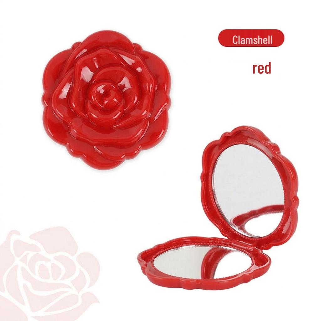 Compact Rose Flower Double-Sided Folding Mirror