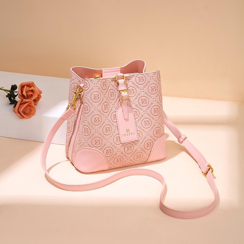 "Celebrity Fashion Embossed Crossbody Bucket Bag - Large Capacity, Retro Classic Print Handbag"