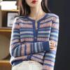 Cardigan de Malha Feminino Outono e Inverno Listras Estilo Preguiçoso Suéter Feminino