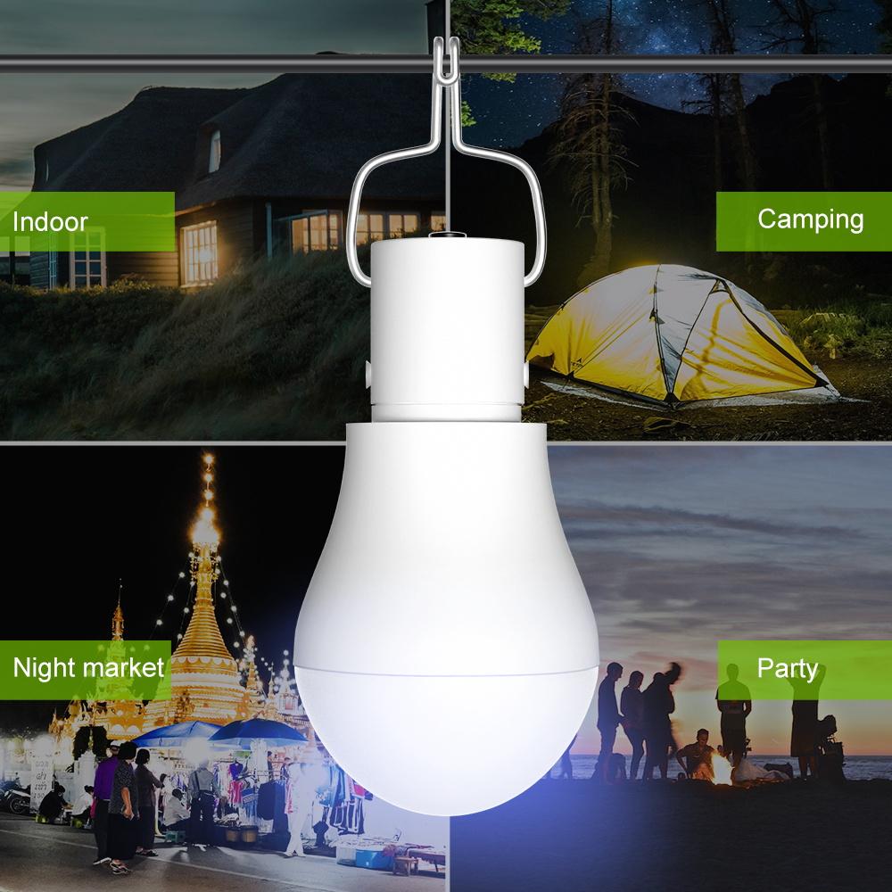 LED Solar Bulb Outdoor Camping Lamp Garden 15W Rechargeable Charge Light Courtyard Decoration Hanging USB Indoor Emergency Bulbs