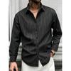 Men's Slim Vertical Striped Long Sleeved Shirt, Loose Collared Casual Shirt, Simple and Versatile Men's Top for Daily Commuting