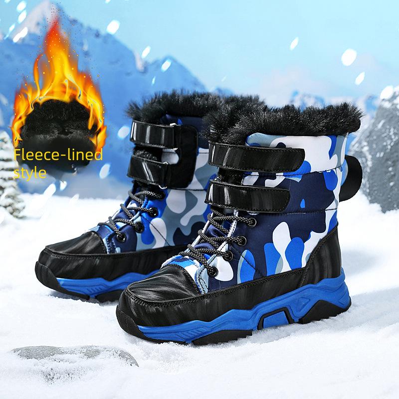 Boys' 2023 Winter High-Top Snow Boots: Thick, Warm Velvet Lining, Non-Slip Sole.