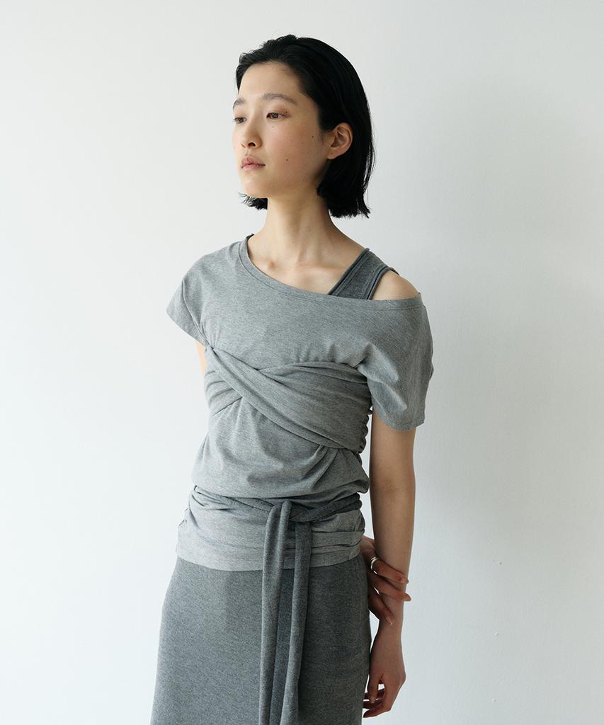 Loutaideu Tube Top Off-Shoulder T-Shirt Set Up [Grey]