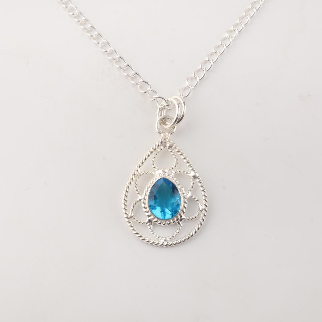 Swiss Blue Topaz Gemstone 925 Sterling Silver Jewelry Statement Designer Pendant 1.40" For Her PP-19-8