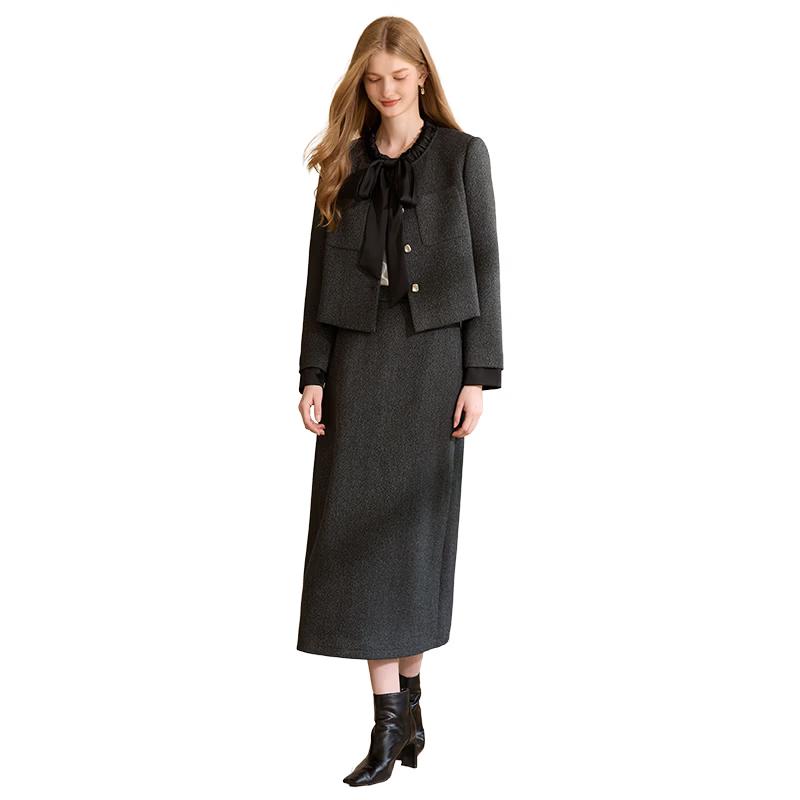 Xiangying Women s Old Money Style Gray Straight Skirt M