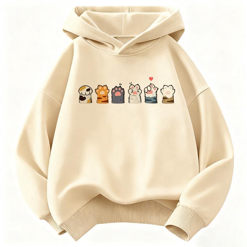 Pfote Katze Kinder Hoodie Sweatshirt Niedlich Harajuku Kapuzenpullover für Jungen Mädchen Herbst Winter Lässige Hoodies