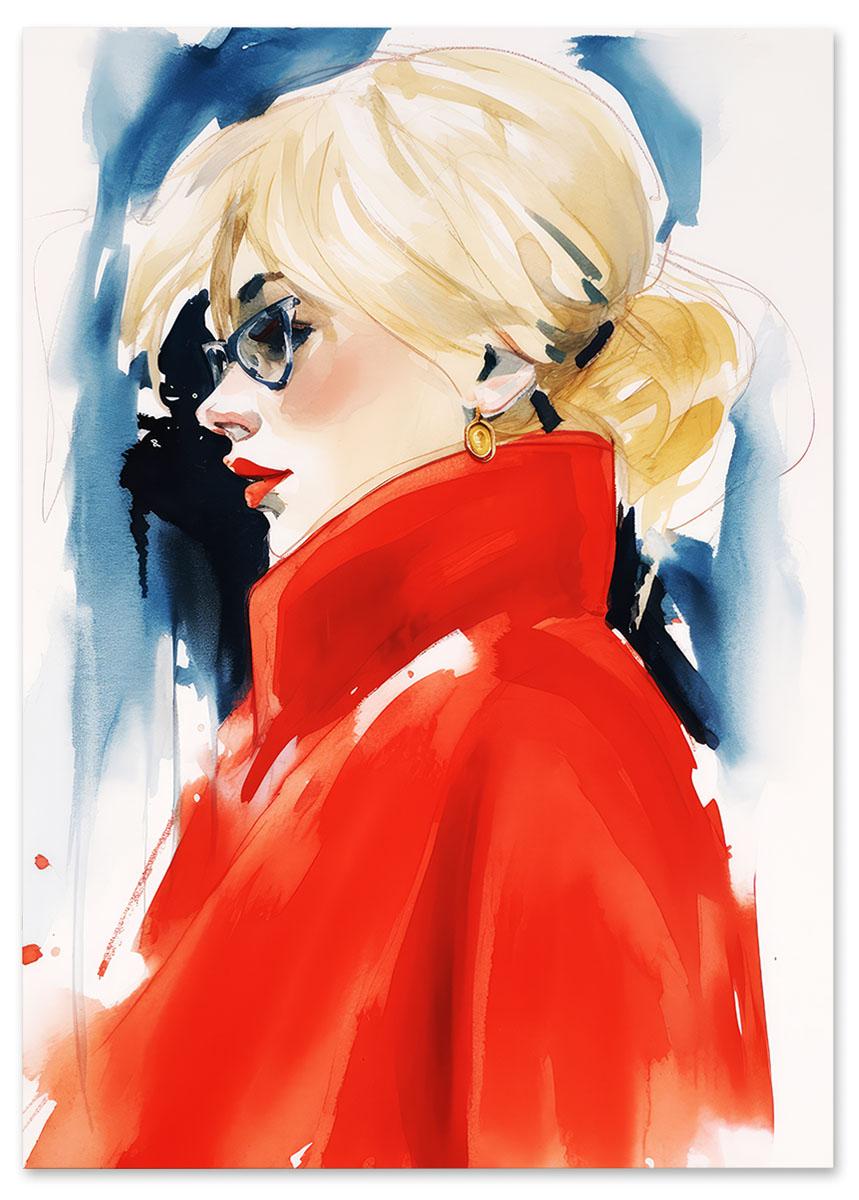 

Plakat czerwony płaszcz kobieta 30x40 cm