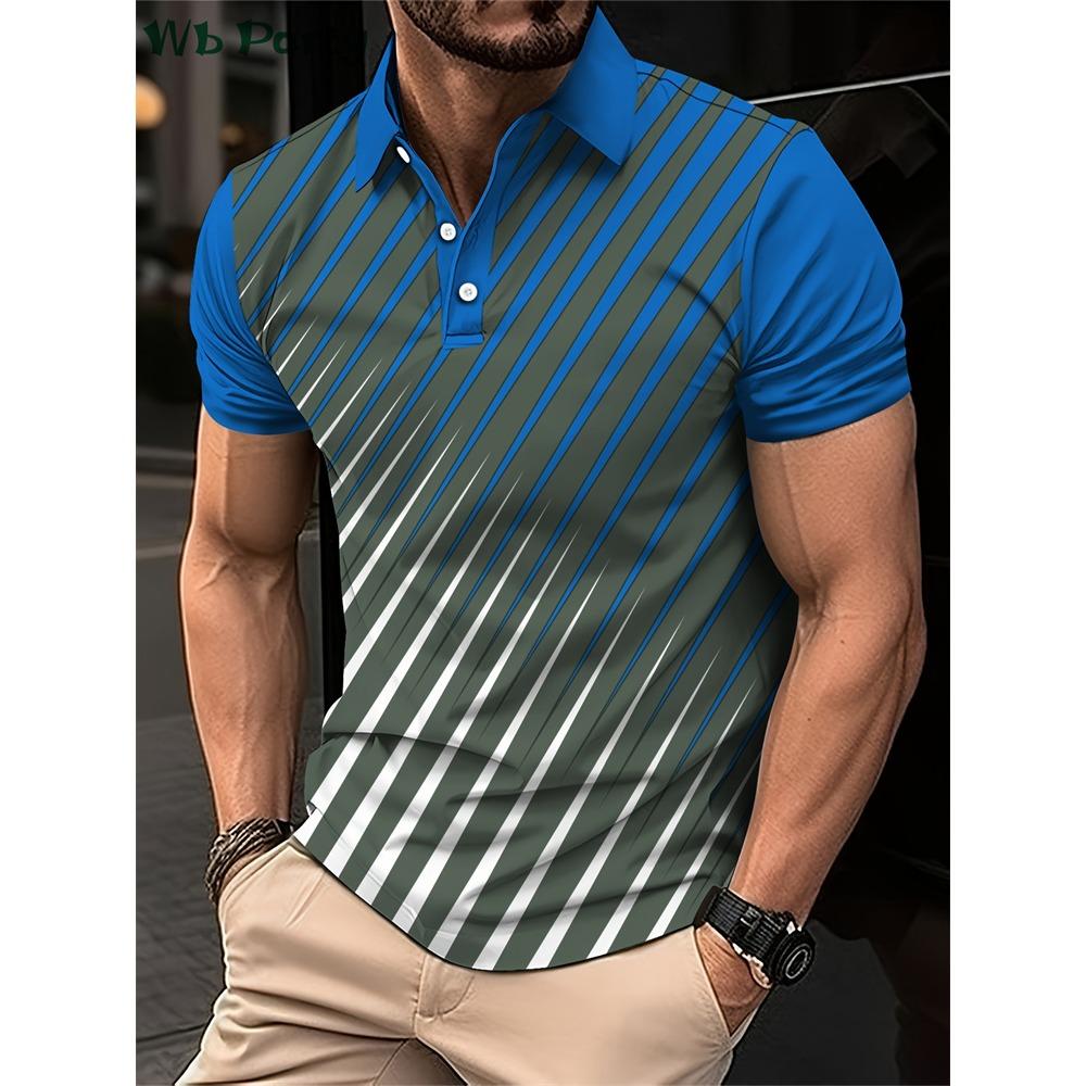 Stripe printed men's shirt fashion T-shirt
