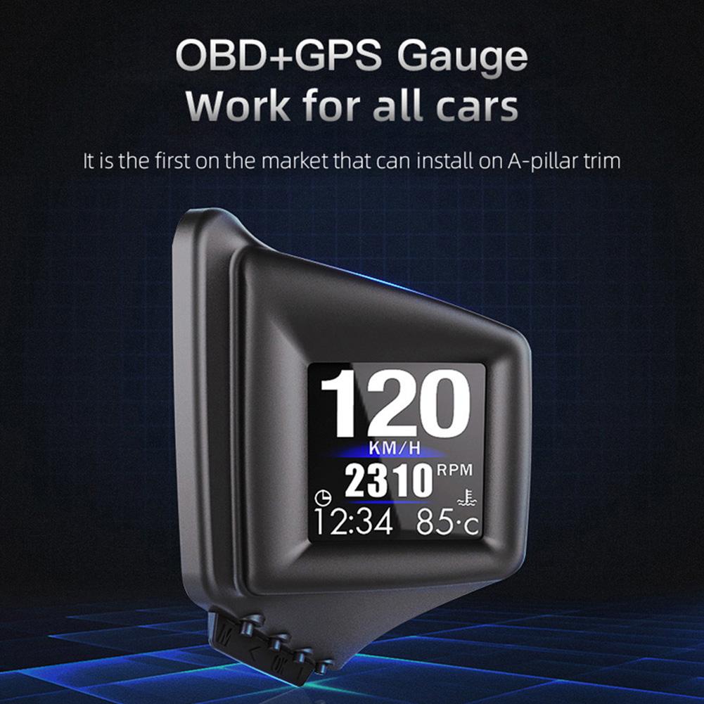 GPS OBD Dual System Head-up Display A-pillar Trim Install RPM Turbo Oil Pressure Water Temp GPS Speedometer for OBDII Car Models