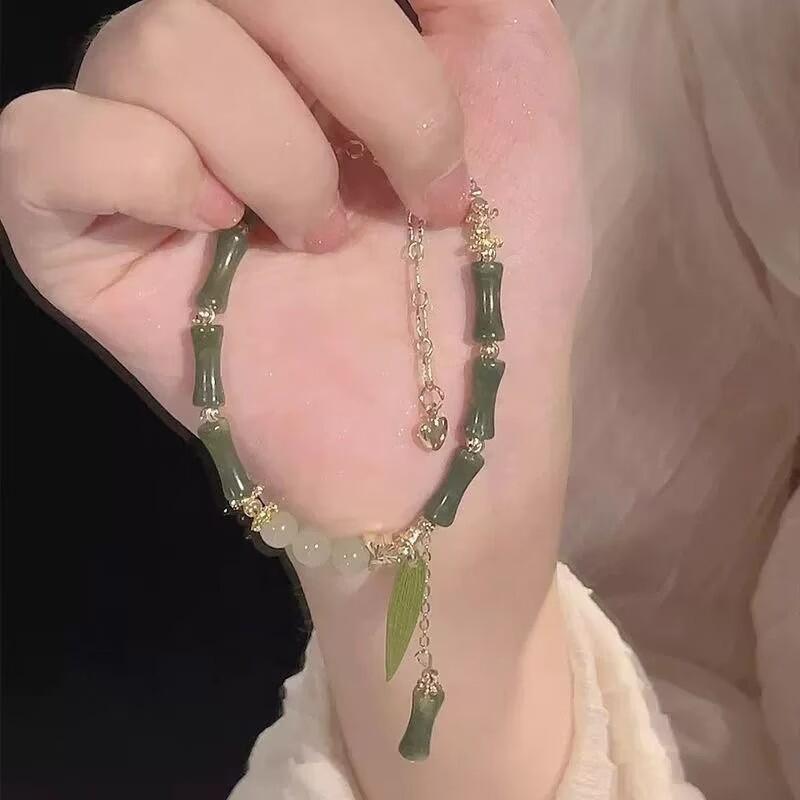 Fashion Handmade Bamboo Joint Tassel Strand Beaded Bracelet For Women Girls Bamboo Leaf Bracelet Jewelry Accessories Gifts