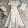 Large size gentle wind French ruffle edge polka dot dress women's summer new waist and thin white skirt