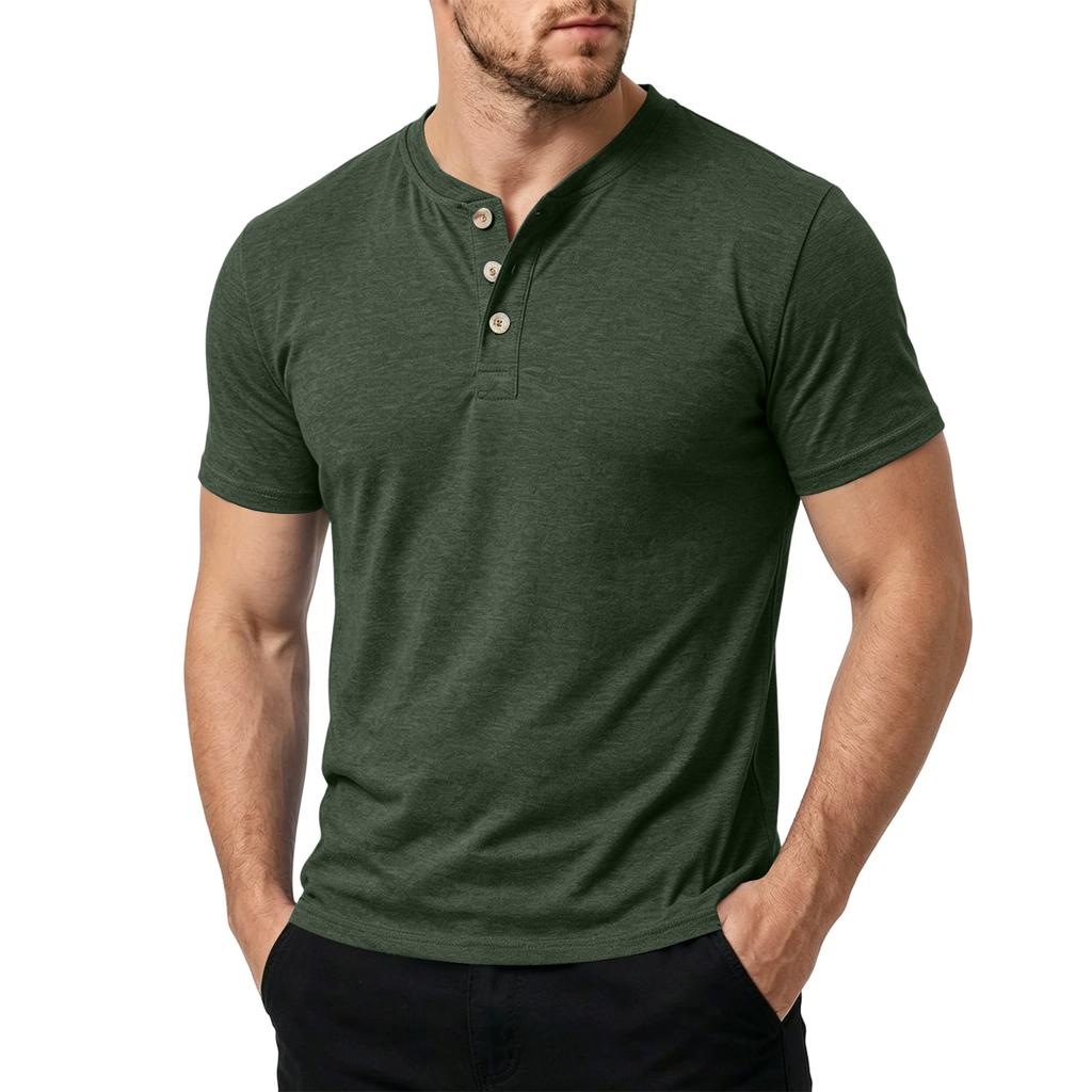Men Short Sleeve Henley Shirt Casual Lightweight Breathable Top Button Front Soft Knit Pullover Tee for Everyday Wear