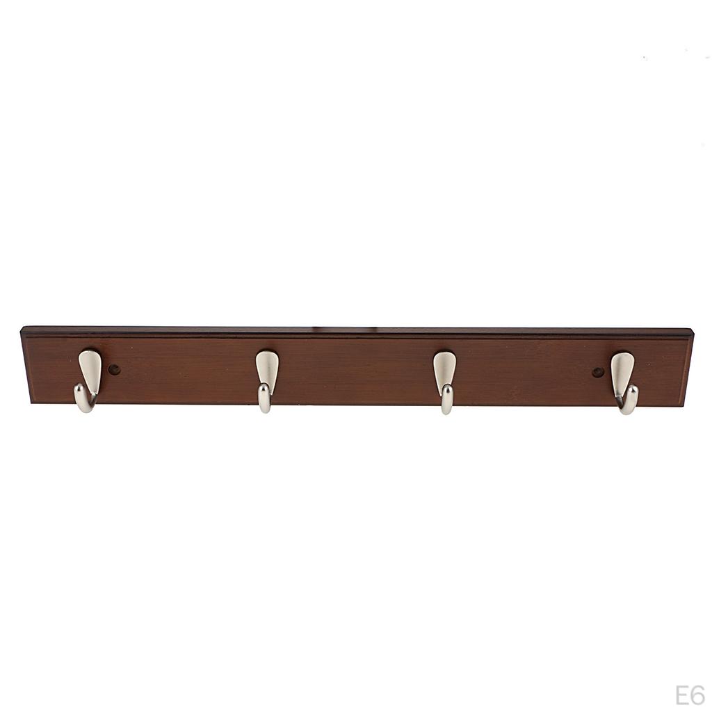 4 Hooks Bamboo Wall-Mounted Coat Hanger Rail Rack Hook Keys Holder