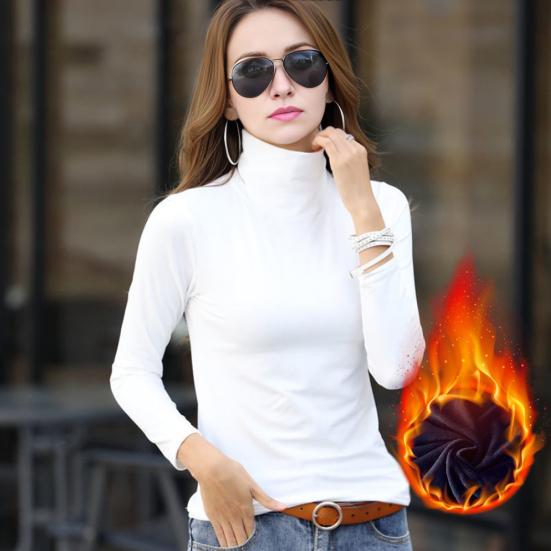 Women Bottom Tops Half-High Collar Long Sleeve Slim Fit Pullover Tops Solid Color Thickened Warm Autumn Winter Base Layer Tops