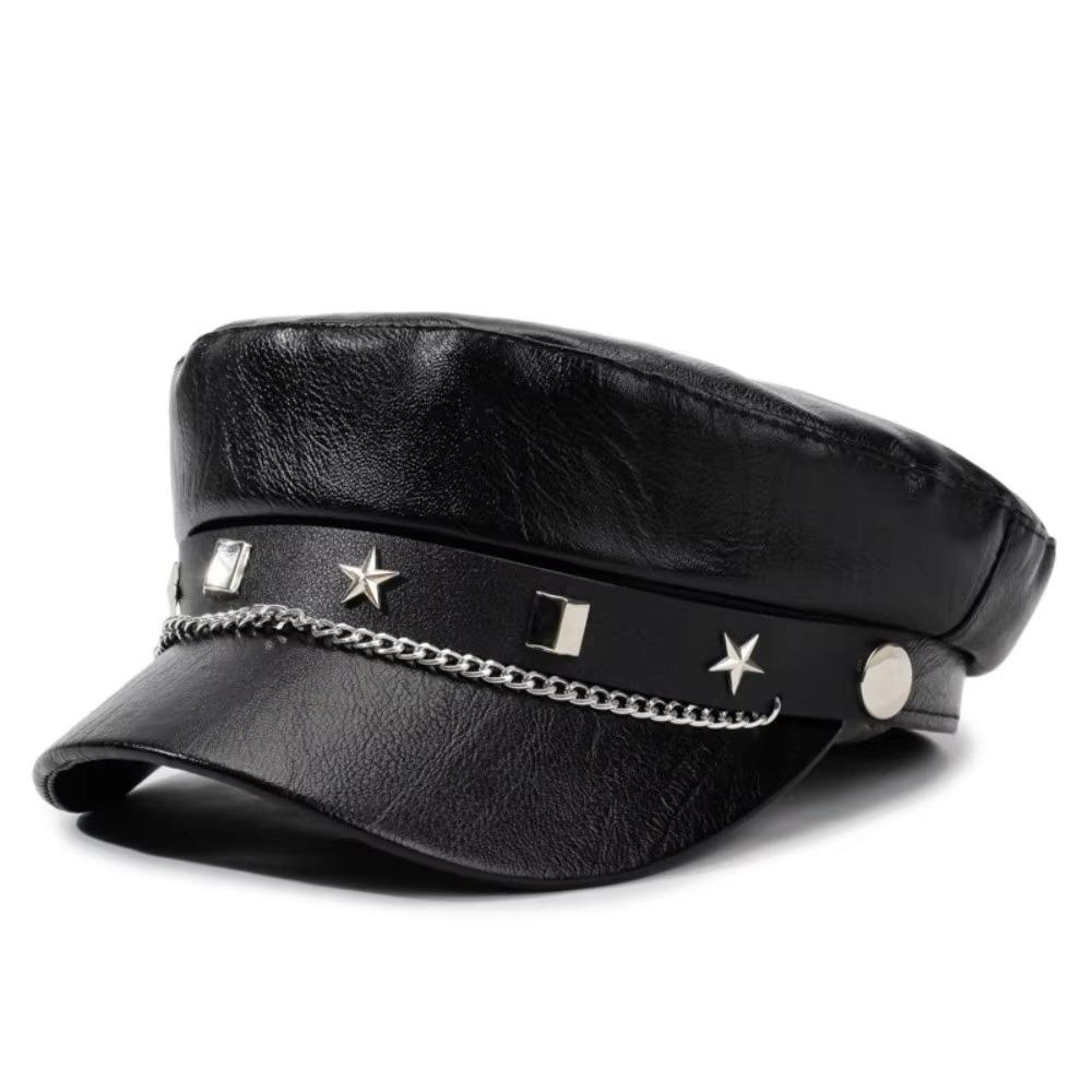 Y2k Star Rivet Beret Punk Octagonal Cap Vintage Flat Top Cap for Girls