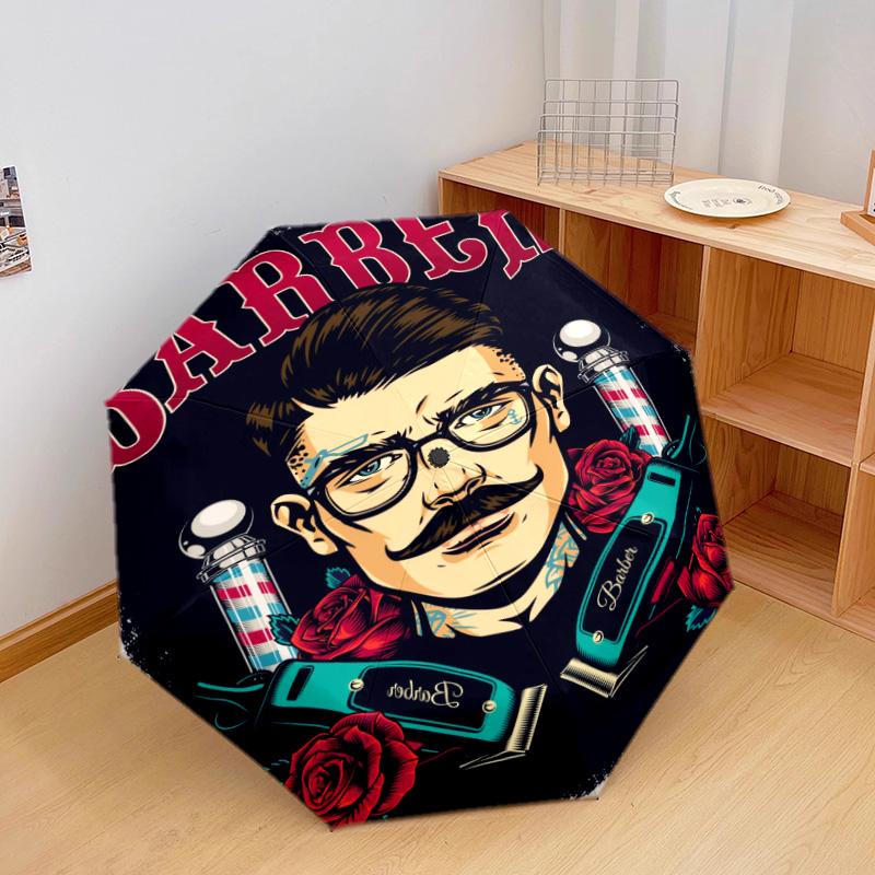 1PC Barber Shop Vintage Style Automatic Umbrella - Suitable Travel Outdoor Portable Umbrella Birthday Gift Daily Essentials
