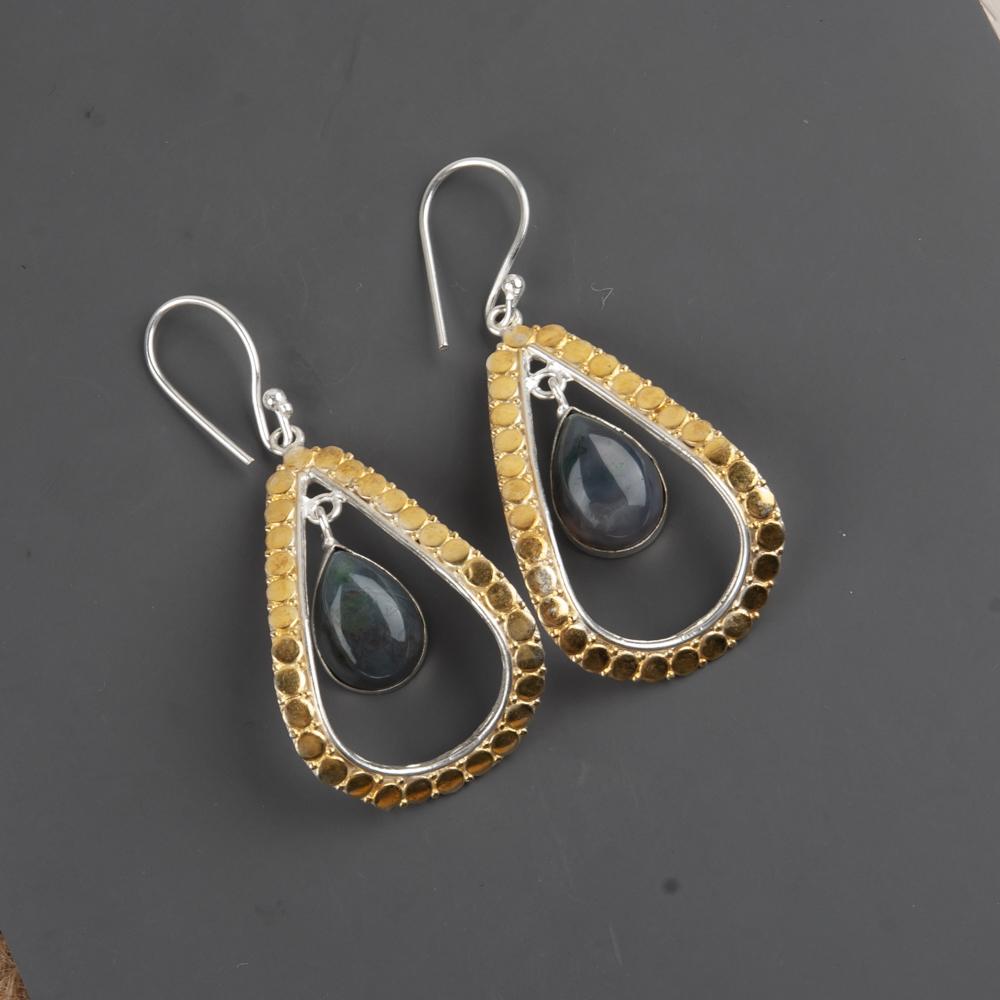 Moss Agate Gemstone Jewelry, 925 Solid Sterling Silver Earrings, Handmade Wonderful Silver Earrings For Thanksgiving Gift