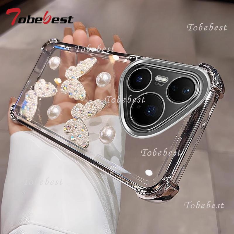 

3D Перламутровая Бабочка Ударопрочный Силиконовый Чехол с Покрытием для Huawei Pura 80 70 Ultra P60 P50 P40 P30 Lite Pro Прозрачная Задняя Крышка Huawei Pura 80