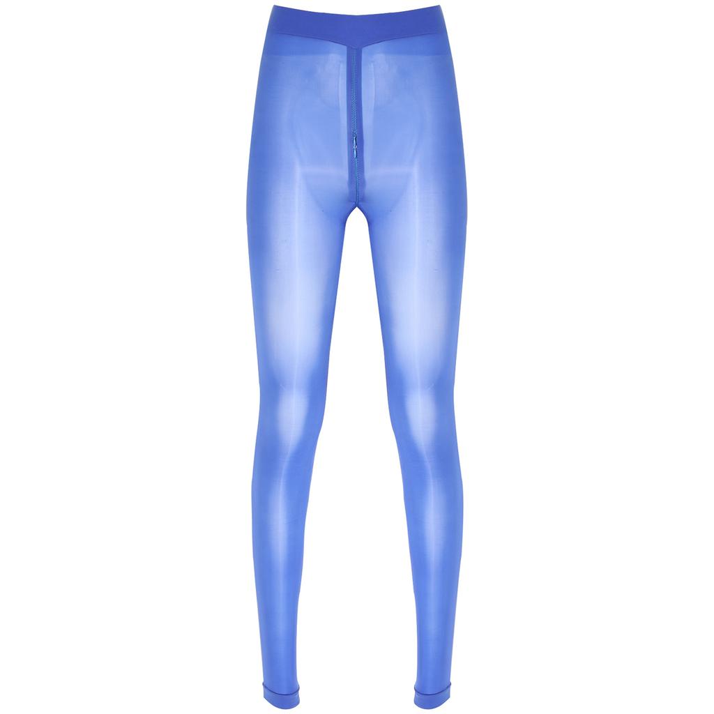 Women Sheer Pantyhose Zipper Crotch Design Stretchy See Through Tights Solid Color Elastic Waistband Leggings