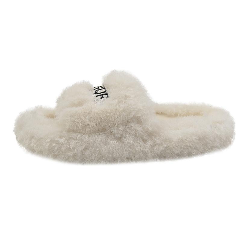 

Autumn and winter new Internet celebrity thick-soled fluffy slippers women s Korean version of fashion outside wear plush home indoor one-word cotton 35