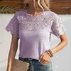Summer Women's T-shirt Fashion Round Neck Lace Splicing Short Sleeve Top