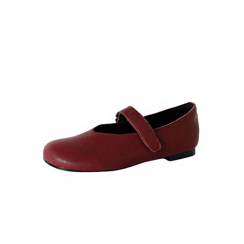 

Fashion Women s new sheepskin spring and autumn round toe soft and comfortable metal belt buckle low heel Mary Jane shoes single shoe 255 вино красного