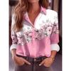 Simple And Clear Love Flower Print Ladies Casual Long Sleeve Lapel Shirt Outdoor Casual Ladies Shirt Urban Street Fashion Shirt