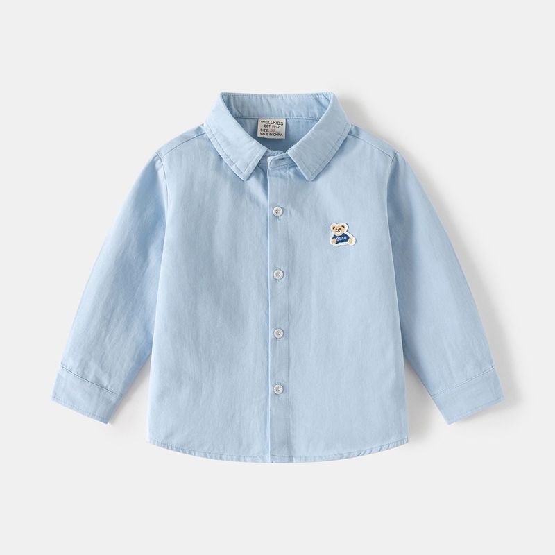 Boys' Long-Sleeved Shirt Men's Treasure Stripes Embroidered Shirt K-style Kids Loose Bear Lapel Cardigan Casual Tops