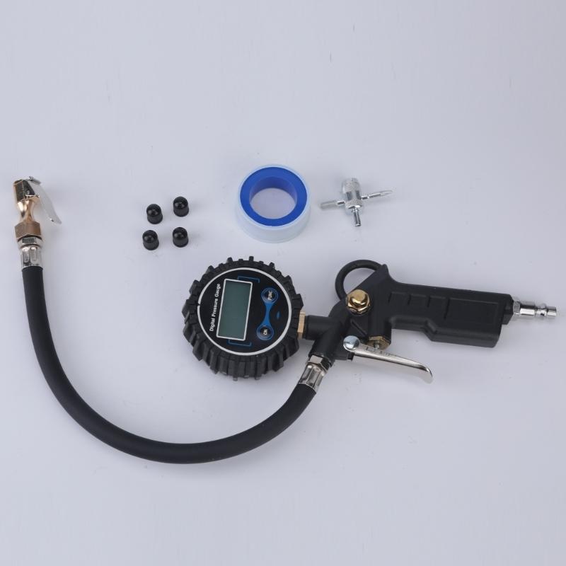 Digital Tire Inflator for Car and Motorcycle Tire Care with Lighted Pressure Display, Hose Tool and Grip Body Design