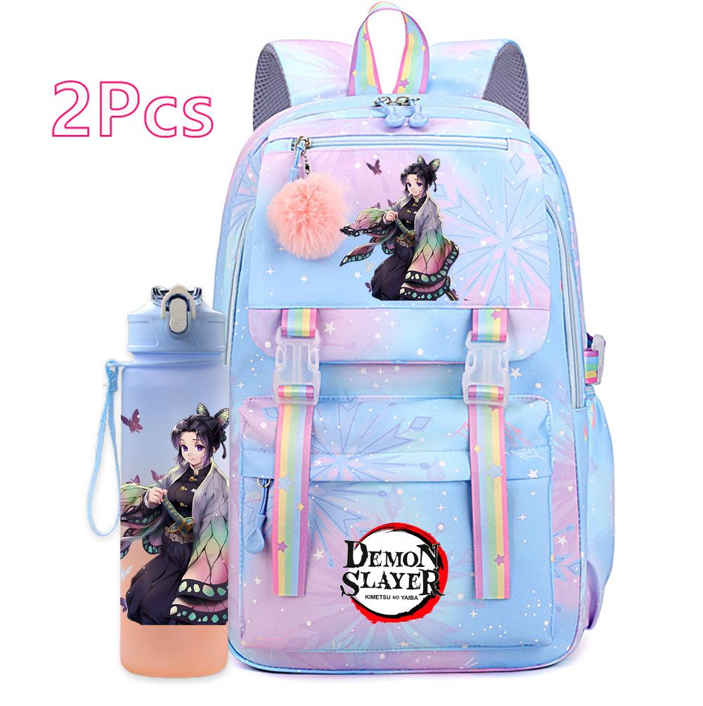 2Pcs/set Cute K-Pop Demon Hunters Printed Backpack with 750Ml Water Bottler for Teenager Student Girl Boy Large Capacity Waterproof Bookbag Travel Bag