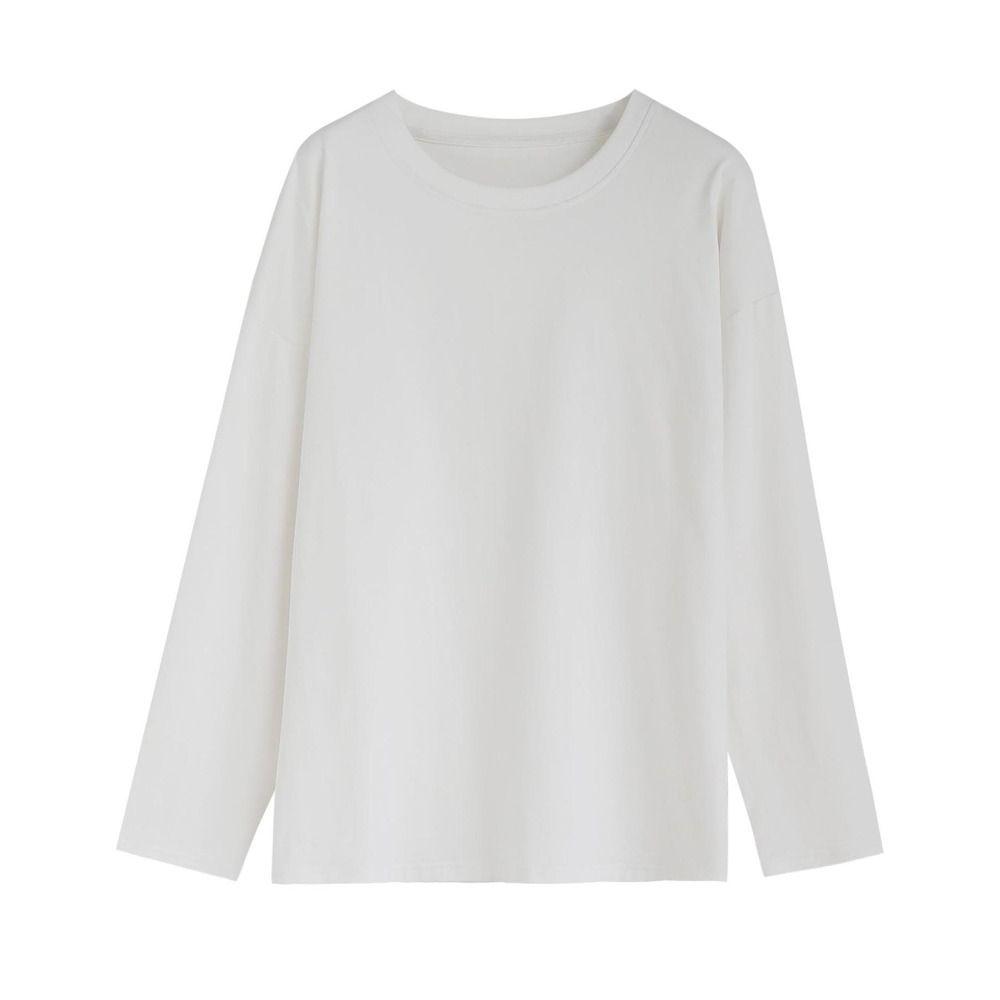 

White Women s Pure Color T-shirt Round Neck Long Sleeve Top Vintage Autumn L белый