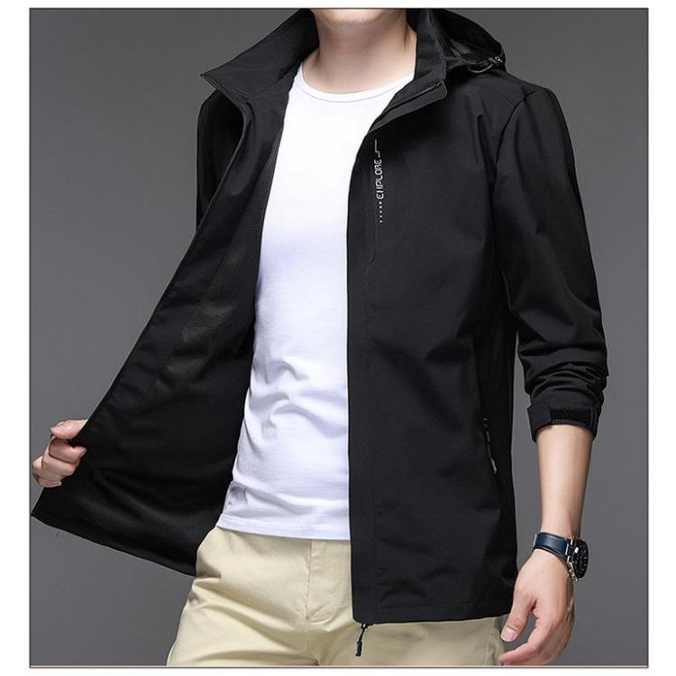 Jacket men's spring and autumn thin Korean style trendy men's casual jacket men's hooded business solid color jacket top
